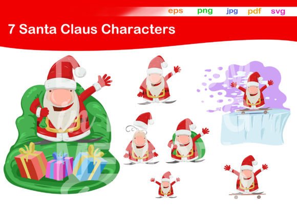 7 Christmas Santa Claus Mascot Illustrations