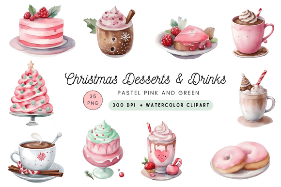 Atercolor Christmas Desserts Clipart: Festive Illustrations