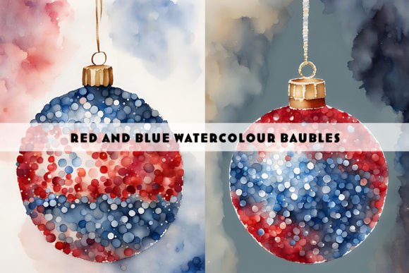 Blue Red Christmas Baubles Watercolour: Festive Illustrations