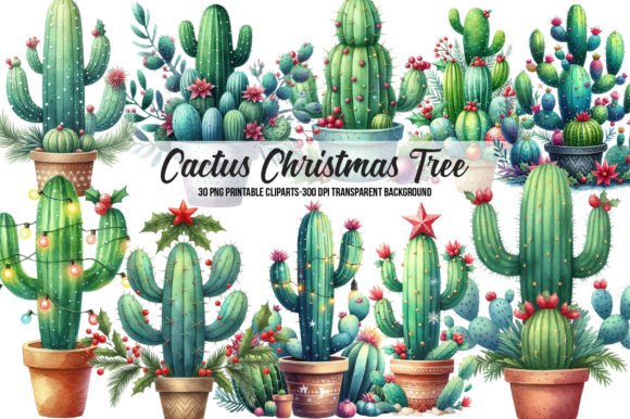 Cactus Christmas Tree Sublimation: Festive Illustrations