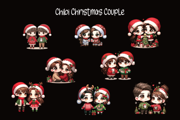 Chibi Christmas Couples: Festive Illustrations for Design
