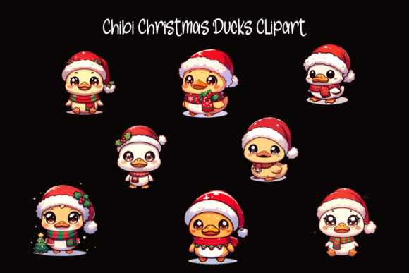 Chibi Christmas Ducks Clipart: Festive Illustrations