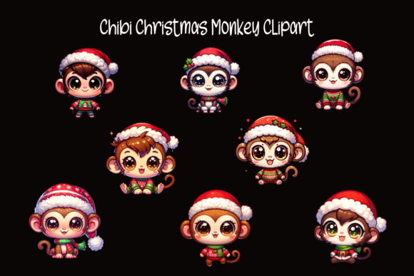 Chibi Christmas Monkey Clipart: Festive Illustrations