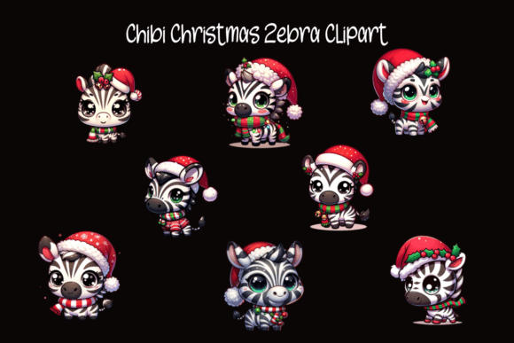 Chibi Christmas Zebra Clipart: Festive Illustrations
