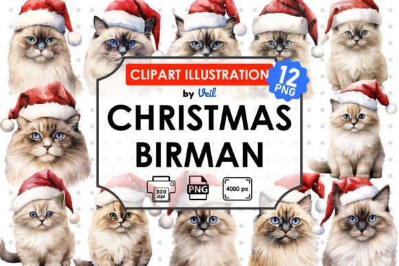 Christmas Birman Clipart Bundle: Festive Illustrations
