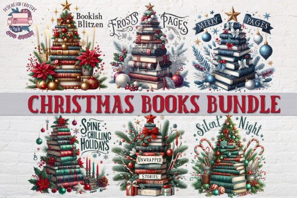 Christmas Books Tree Sublimation 10 PNG: Cozy Illustrations