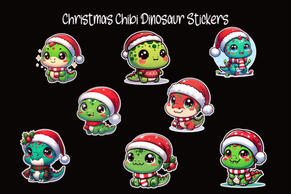 Christmas Chibi Dino Stickers: Cute Illustrations