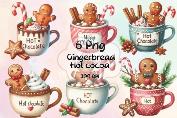 Christmas Gingerbread Hot Cocoa Clipart: Festive Illustrations
