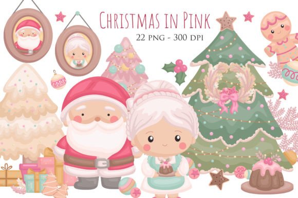 Christmas in Pink Decoration Clipart: Illustrations