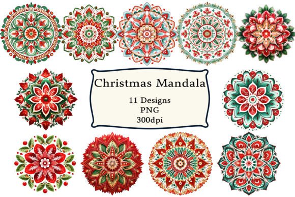 Christmas Mandala Clipart Sublimation: Festive Illustrations