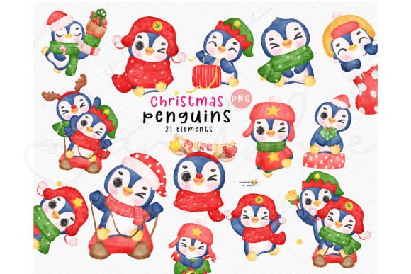 Christmas Penguin Clipart Watercolor Png: Festive Illustrations