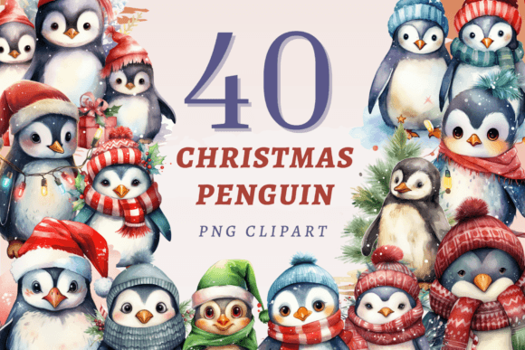 Christmas Penguin PNG Bundle: Festive Illustrations