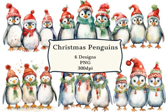 Christmas Penguins Clipart Sublimation: Festive Illustrations