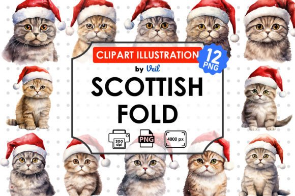 Christmas Scottish Fold Clipart Bundle: Fresh Illustrations
