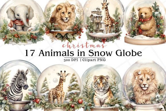 Christmas Snow Globe Watercolor Clipart & Illustrations