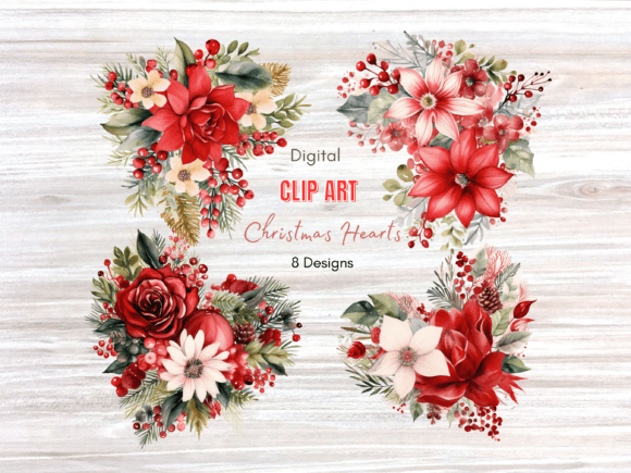 Christmas Winter Floral Heart Clip Art & Illustrations