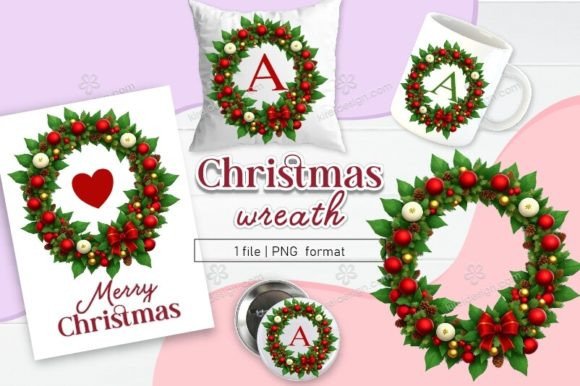 Christmas Wreath Clipart Sublimation 09: Festive Illustrations