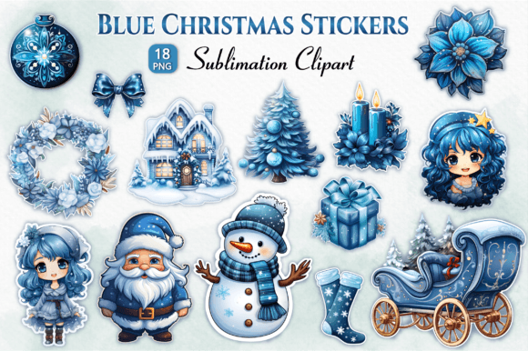 Cute Blue Christmas Stickers Bundle: Fresh Illustrations