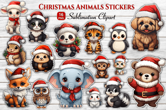 Cute Christmas Animal Stickers Bundle: Festive Illustrations