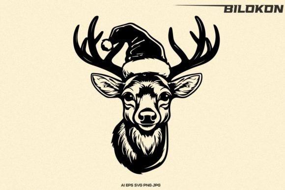Deer in Santa Hat: Festive Illustrations for Design