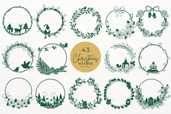 Hand Drawn Christmas Wreath Bundle: Festive Illustrations