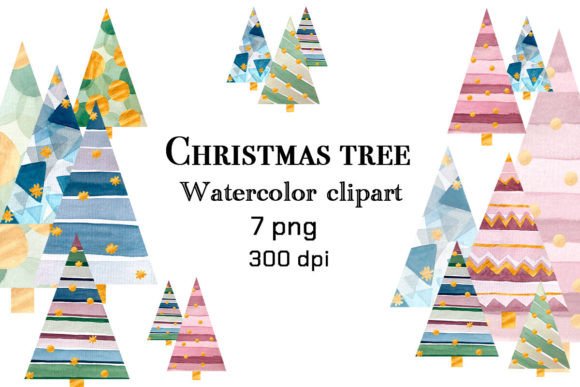 Hand Painted Christmas Tree Clipart for Illustrations