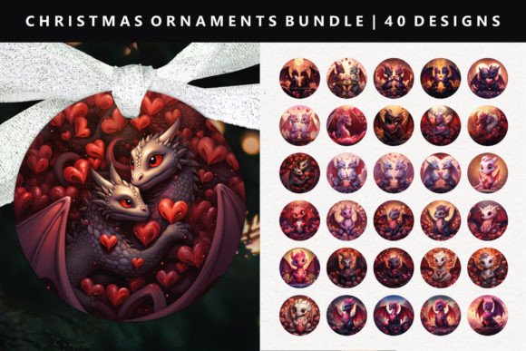 Loving Dragon Christmas Ornament Bundle: Fresh Illustrations