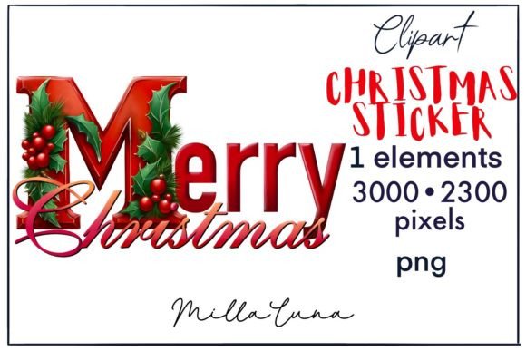 Merry Christmas Sticker, Christmas PNG Illustrations