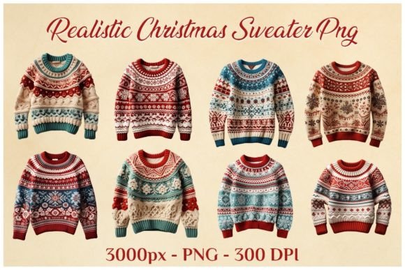 Realistic Christmas Sweater Sublimation: Festive Illustrations
