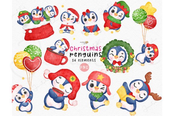 Reviewing Christmas Penguin Clipart Watercolor Illustrations