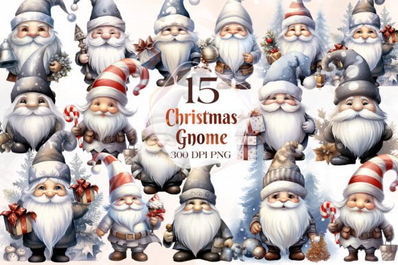 Silver Christmas Gnome Clipart Bundle: Premium Illustrations
