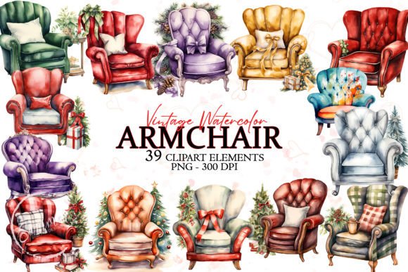 Vintage Christmas Armchair Watercolor: A Designer's Review of Illustrations
